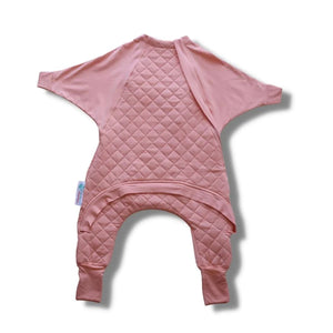 Pink quilted toddler onesie sleep suit with easy zipper access for easy diaper changes