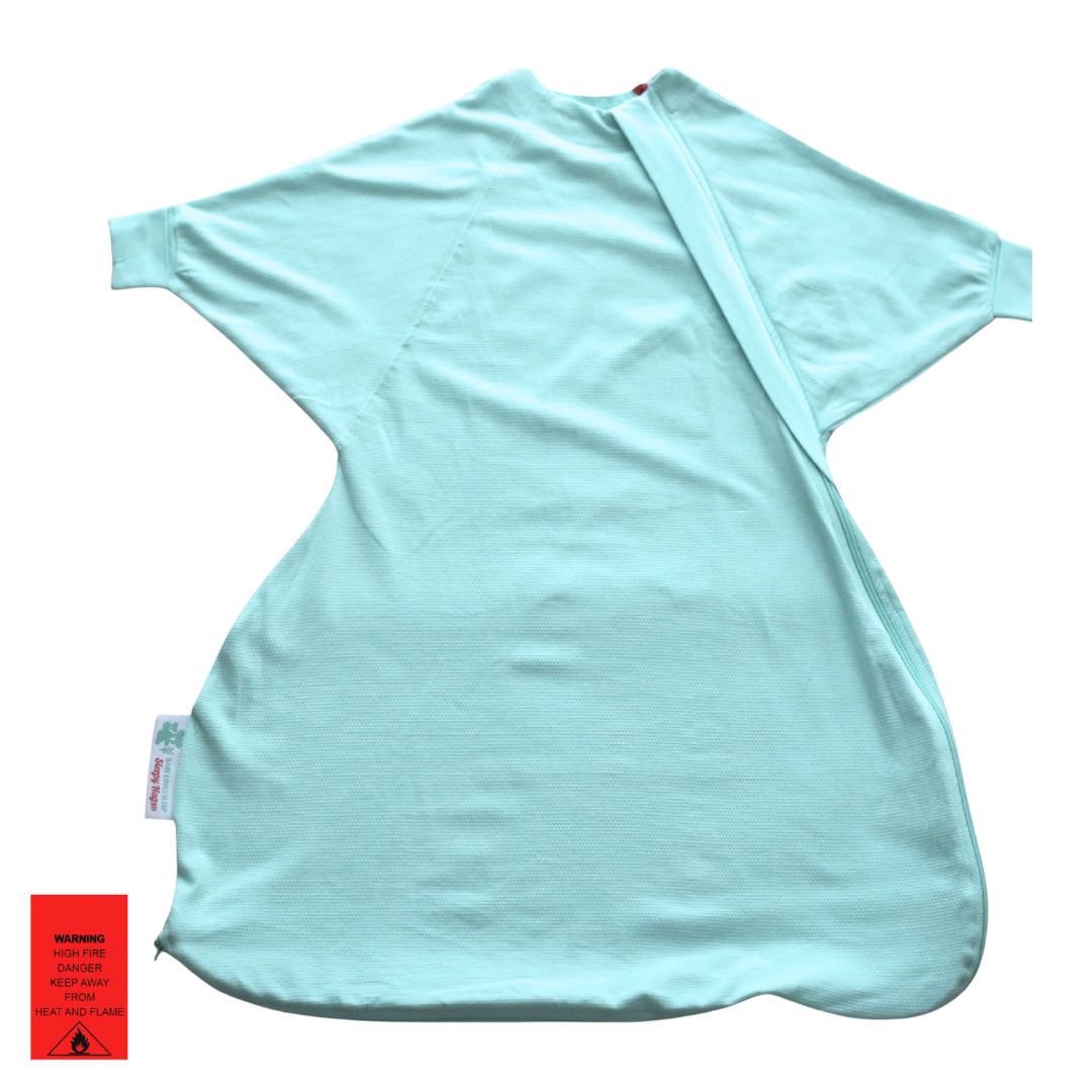 Hands out baby sleep sack with arms for rolling babies