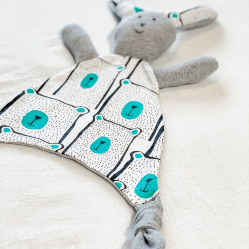 Bunny Hugs Baby Comforter - Cool Grey/Minty Bears