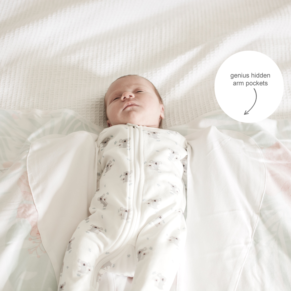 Newborn swaddle blanket wrap with genius arm pockets