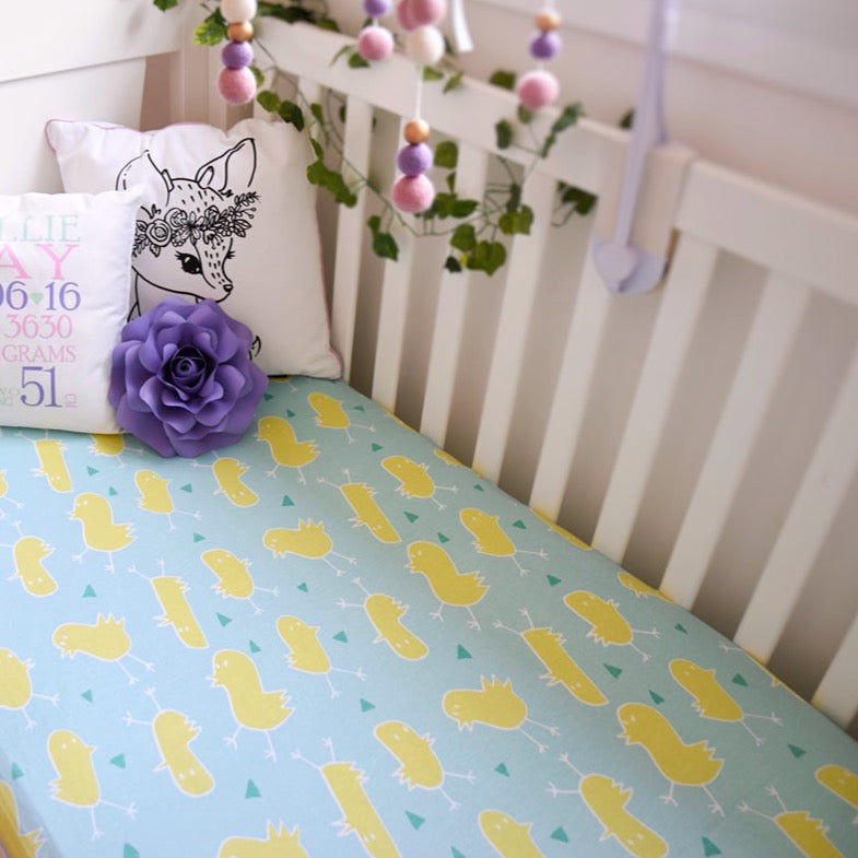 Cotton jersey fitted cot sheets made using 100% GOTS organic cotton, super soft, lightweight, breathable, crease free, fits Boori cot mattress