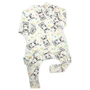 Toddler onesie pyjamas with rabbit pattern  and zipper access for easy diaper changing