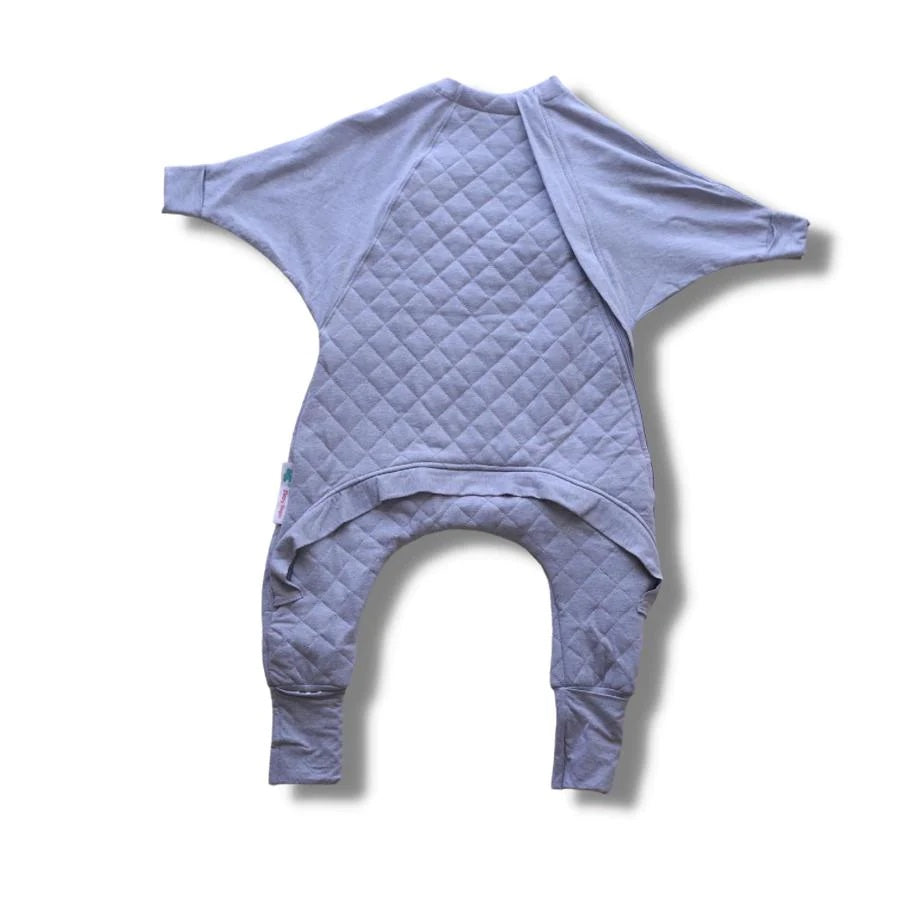 Grey quilted toddler onesie sleep suit for active toddlers not yet ready to sleep with blankets