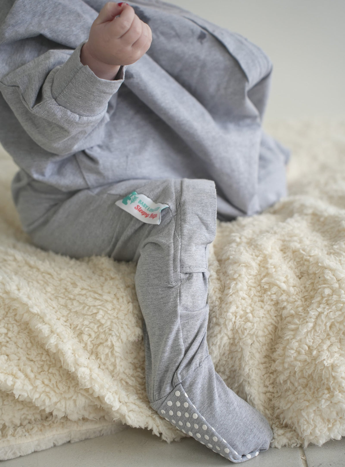 Modern toddler grey sleep onesie with anti slip feet covers