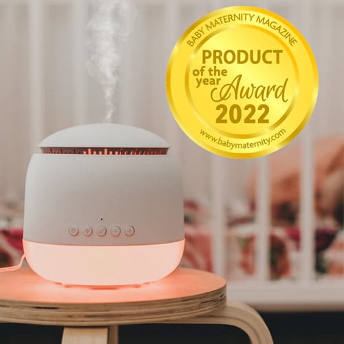 Aroma Snooze sleep aid is a humidifier, vaporiser, air purifier, red light therapy, plays white noise and pink noise, heartbeat sounds, rain sounds and lullabies plus has a voice recorder.