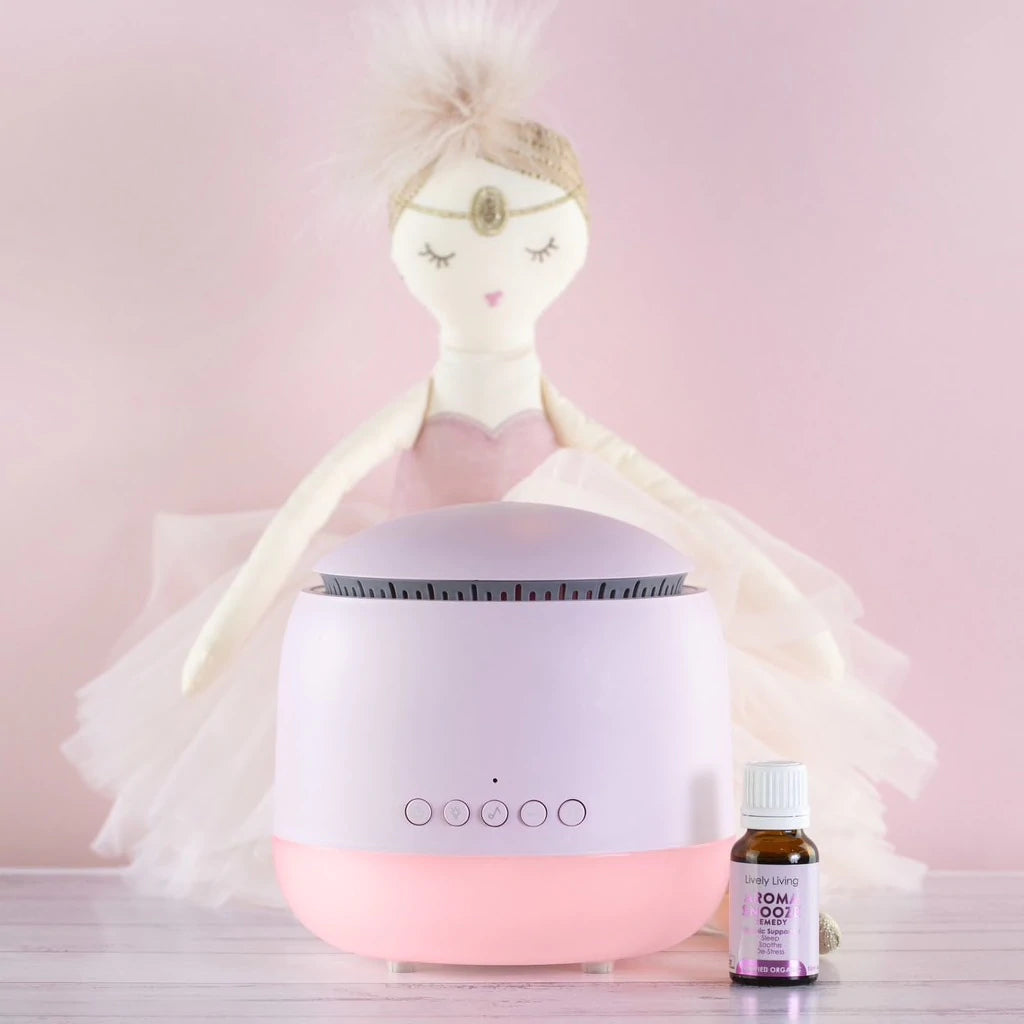 Aroma Snooze sleep aid is a humidifier, vaporiser, air purifier, red light therapy, plays white noise and pink noise, heartbeat sounds, rain sounds and lullabies